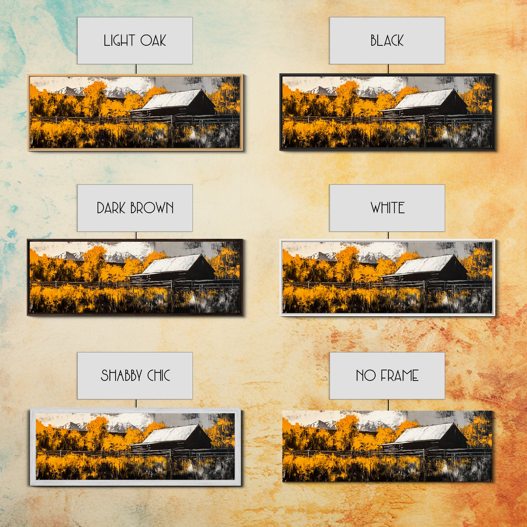 Rustic Cabin, Autumn Mountain Art, Western Wall Decor, Farmhouse Art, Fall Home Decor, Framed Canvas Print, Living Room Wall Art