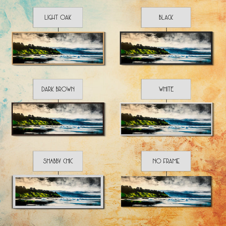 Coastal Wilderness, Green Cliffs and Water, Framed Canvas Print, Modern Nature Art, Living Room Wall Art, Bold Landscape Painting, Serene Decor