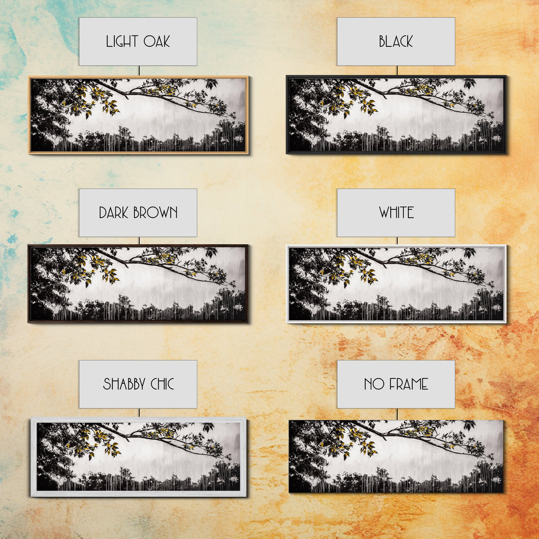 Black White, Dripping Leaves, Modern Art, Framed Canvas Print, Minimalist Decor, Neutral Wall Art, Living Room Wall Art, Monochrome Nature Scene