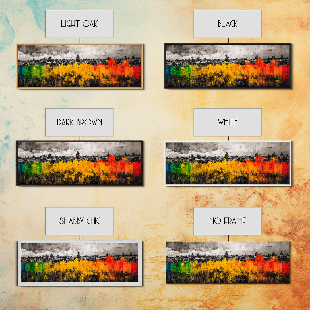 Autumn Trees, Village Scene, Vibrant Fall Decor, Warm Seasonal Print, Nature Inspired Artwork, Living Room Wall Art, Framed Canvas Print