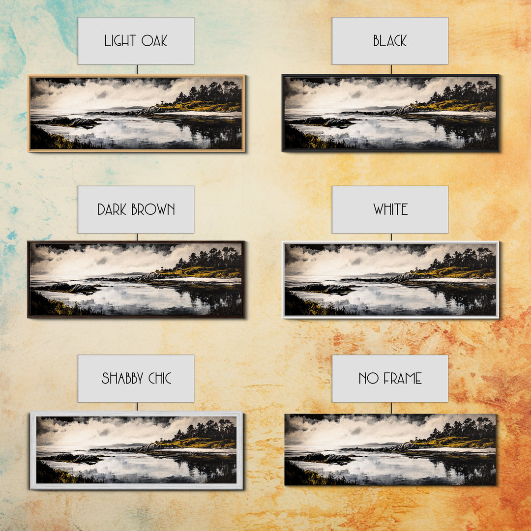 Coastal Reflection, Black White Art, Framed Canvas Print, Modern Landscape Art, Minimalist Decor, Large Wall Art, Bedroom Wall Art