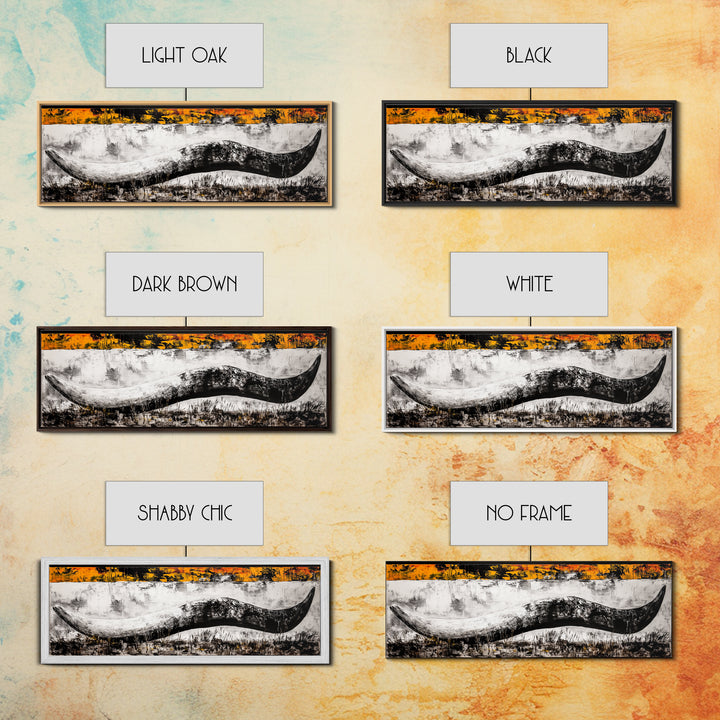 Abstract Horn, Western Wall Art, Longhorn Painting, Framed Canvas Print, Modern Farmhouse, Rustic Decor, Cowboy Wall Art, Black and White