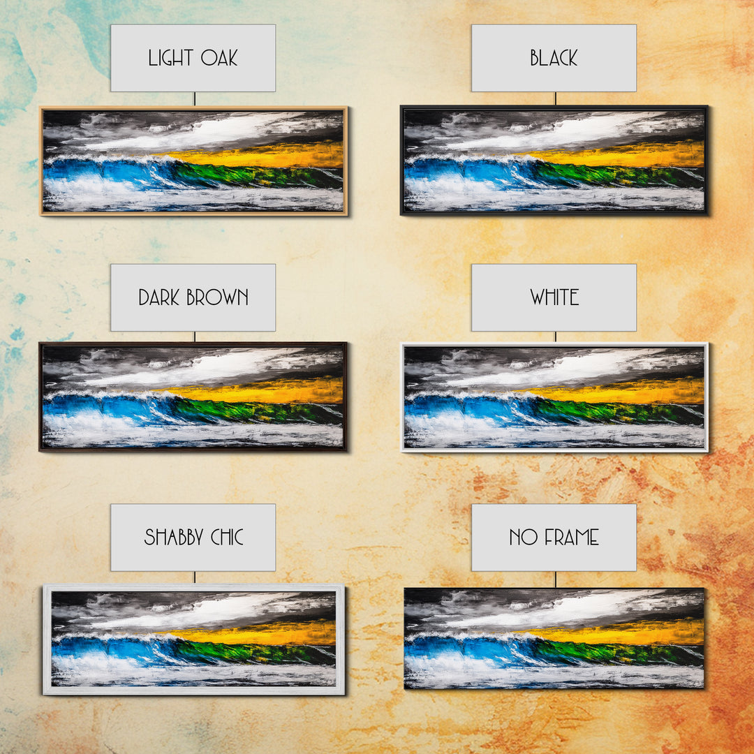 Blue, Green, Wave, Framed Canvas Print, Ocean Wall Art, Surfer Gift, Coastal Living Decor, Modern Abstract Seascape, Minimalist Art Piece