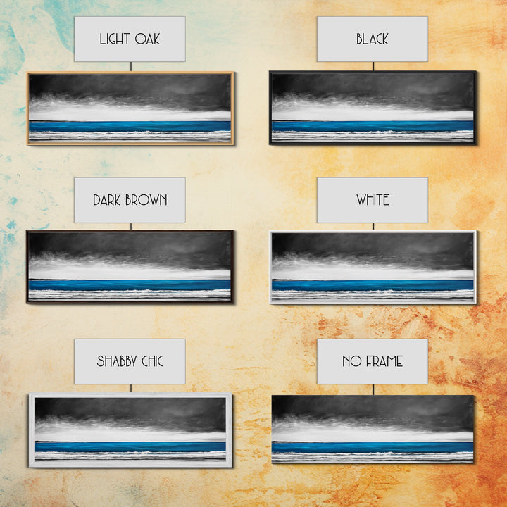 Blue Ocean, Moody Seascape, Coastal Wall Art, Minimalist Beach Scene, Black and White Decor, Framed Canvas Print, Bathroom Wall Art