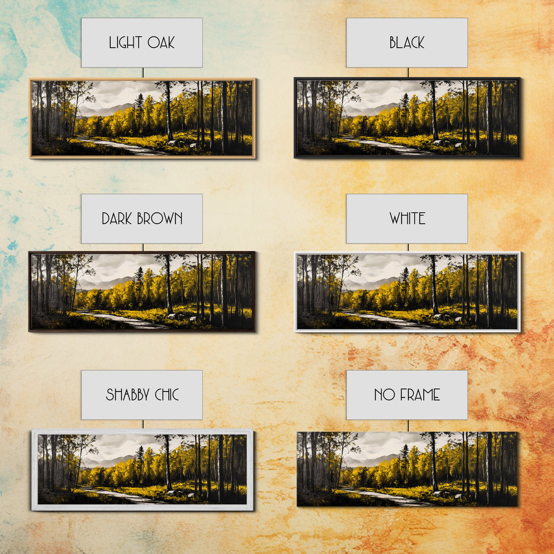 Forest Path, Golden Trees, Autumn Landscape, Canvas Print, Rustic Nature Art, Cozy Cabin Decor, Fall Wall Art, Living Room Wall Decor