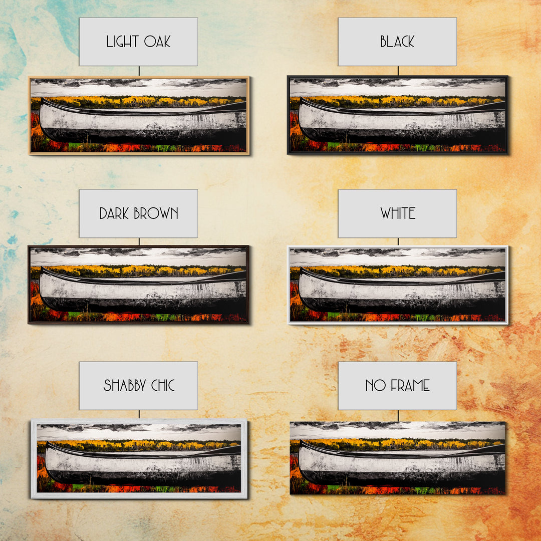 Autumn Canoe, Rustic Lake Art, Nature Wall Decor, Canvas Print, Fall Landscape Painting, Outdoor Adventure Art, Cabin Wall Art, Canoe Artwork