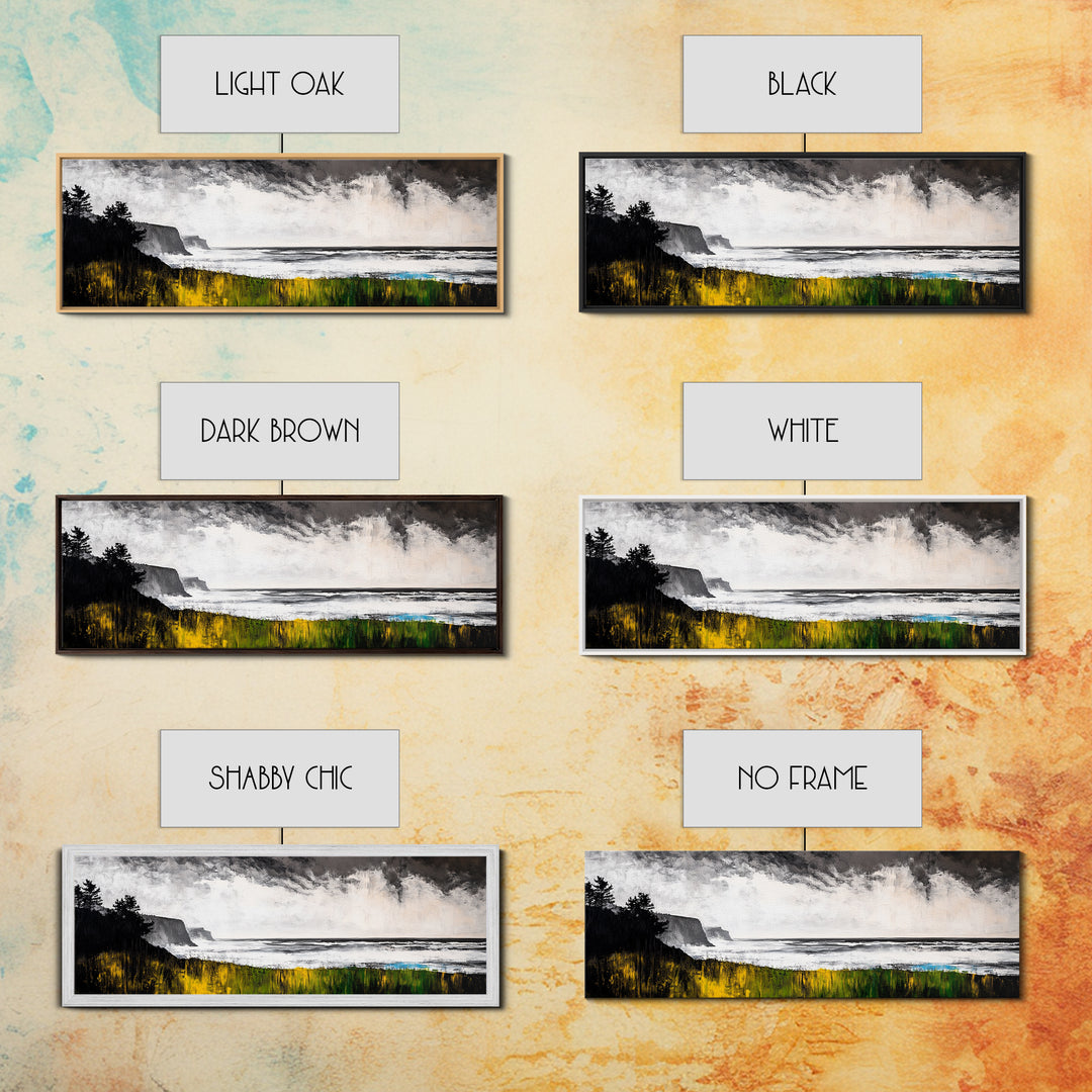 Cliffside View, Misty Ocean, Yellow Grass, Canvas Print, Coastal Landscape, Fall Wall Art, Nature Painting, Living Room Home Decor