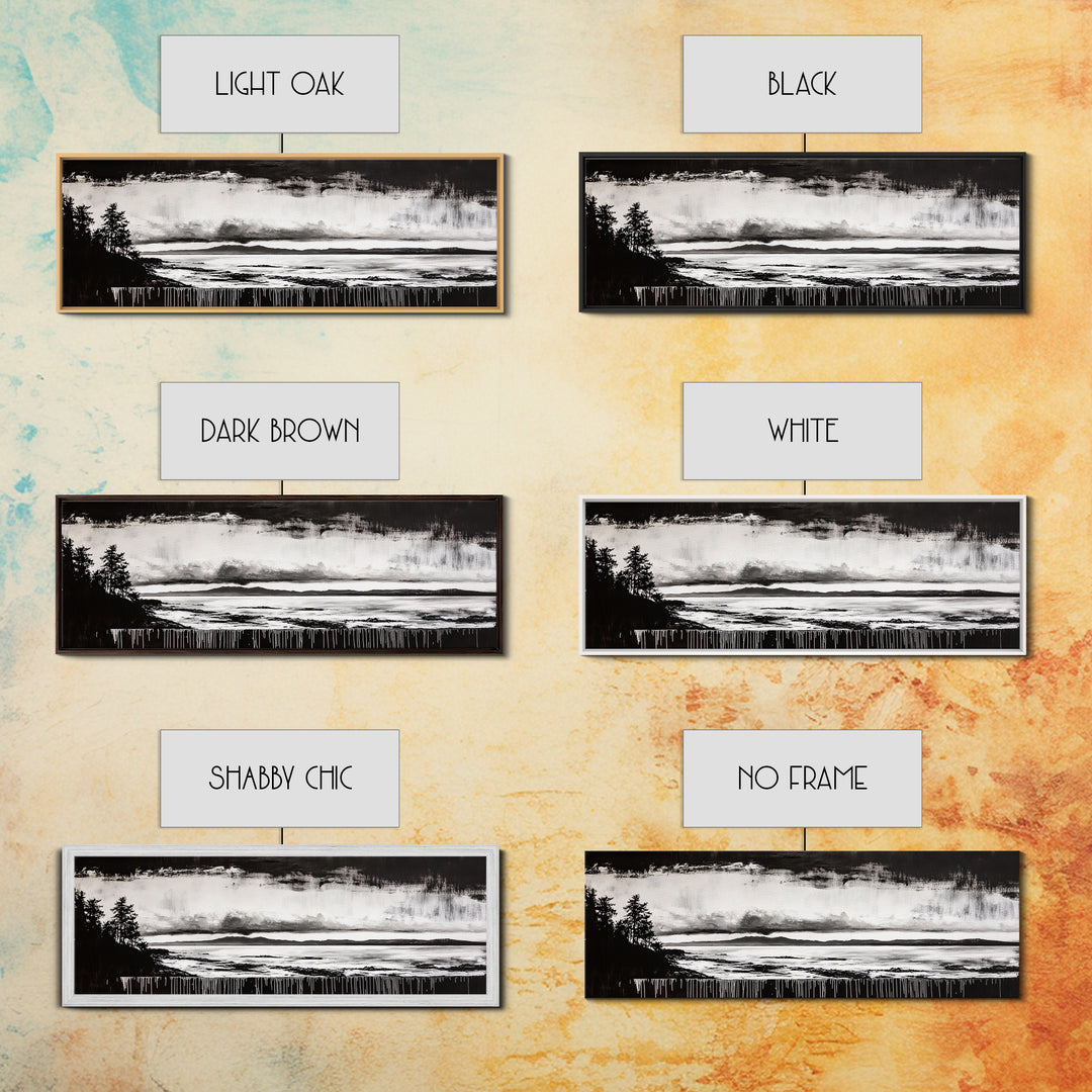 Black White Seascape, Ocean Storm, Dramatic Sky, Framed Canvas Print, Minimalist Art, Coastal Wall Decor, Office Accent, Nautical Home Art