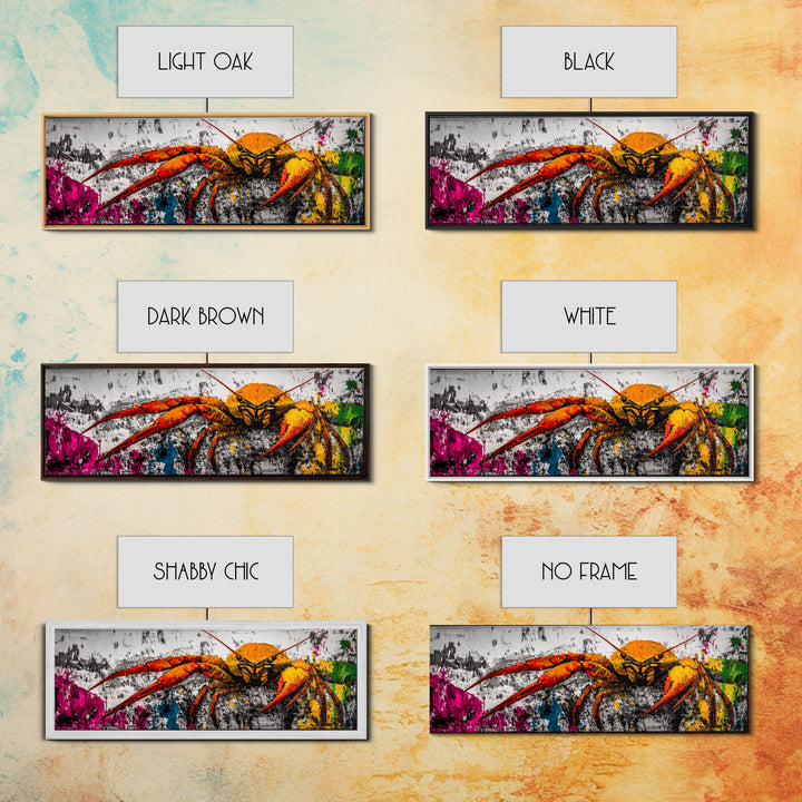 Abstract Crab Art, Coastal Marine Painting, Bold Ocean Life Wall Decor, Nautical Beach House Art, Vibrant Wildlife Print, Framed Canvas Print