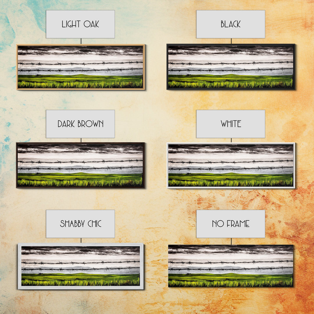 Barbed Wire Art, Rural Landscape Print, Farmhouse Wall Decor, Countryside Canvas Print, Rustic Living Room Art, Framed Canvas Print