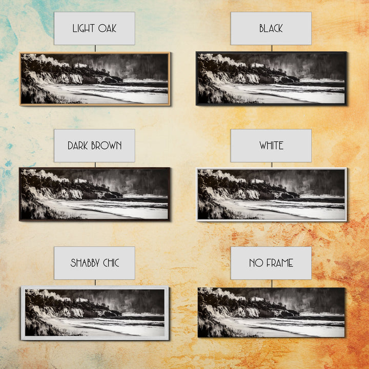 Bold Coastal Cliff, Monochrome Seascape Painting, Dramatic Nature Wall Art, Minimalist Ocean Print, Modern Home Decor, Framed Canvas Print