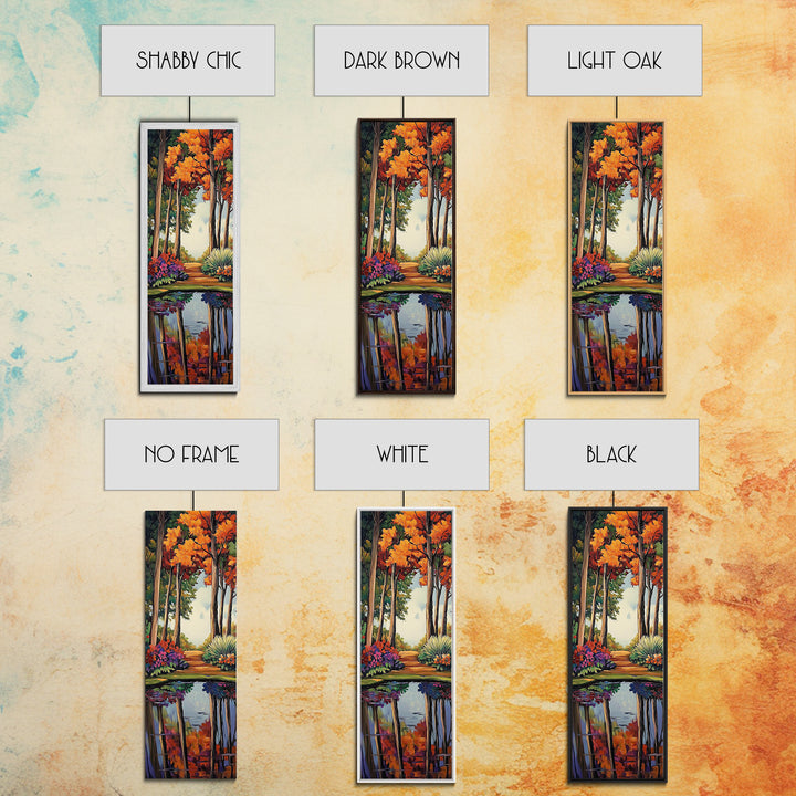 Autumn, Trees, Reflection, Forest - Framed Canvas Print, Fall Foliage Wall Art, Nature Scene Living Room Decor, Warm Seasonal Forest Painting