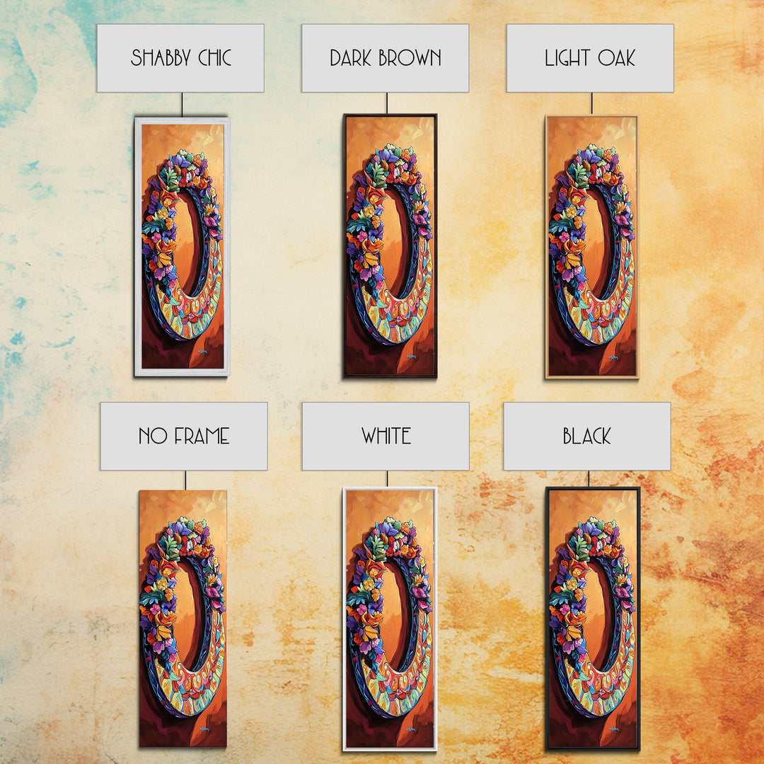 Autumn, Floral, Wreath, Decor, Framed Canvas Print, Fall boho wall art, rustic kitchen decor, entryway farmhouse painting, cozy orange tones