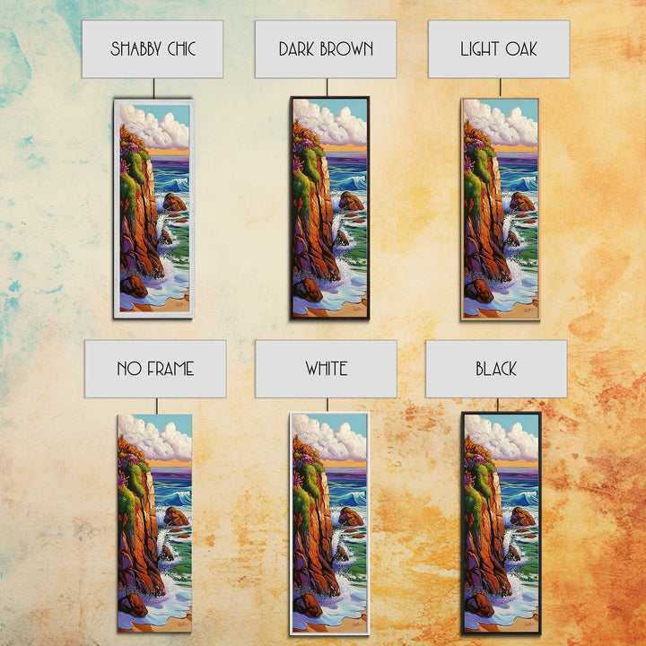 Cliff, Ocean, Waves, Nature, Framed Canvas Print of dramatic coastal waves, serene beach art, bathroom wall decor, ocean lover gift