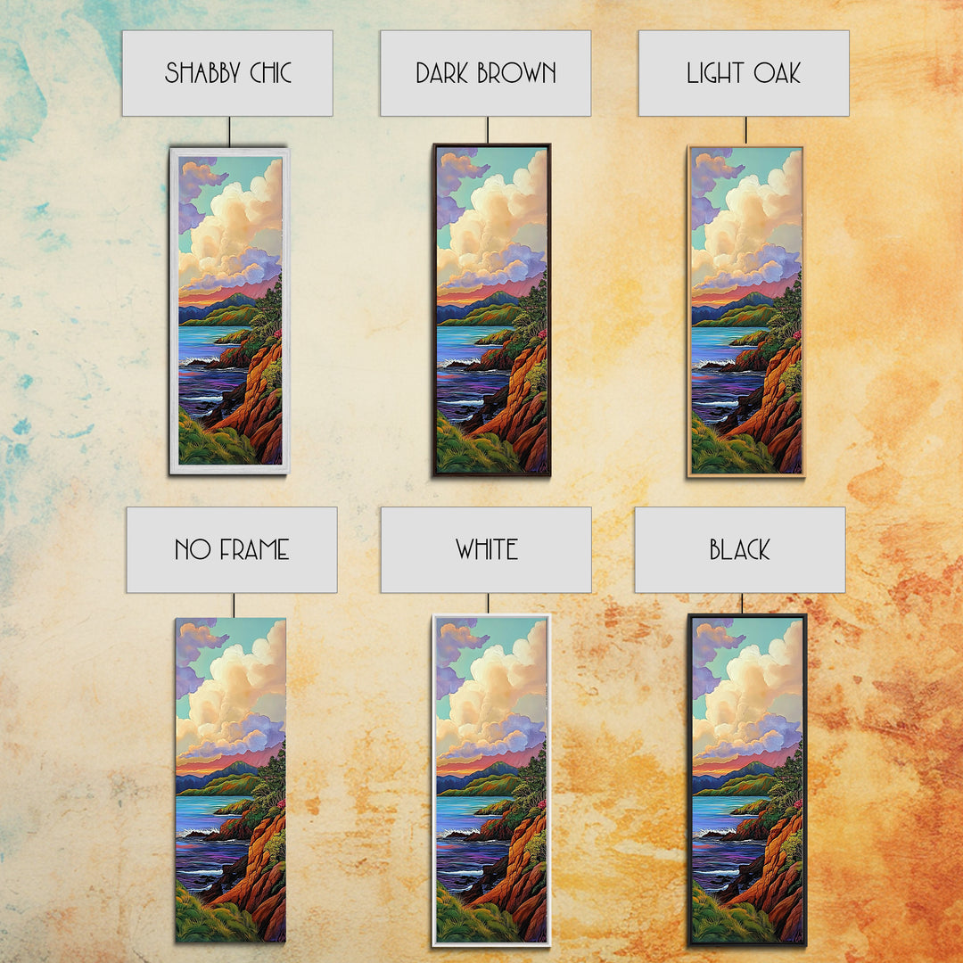 Coastal, Sunset, Cliffs, Horizon, Framed Canvas Print, Bold ocean view in painterly style, perfect Living Room Wall Art or Nature Inspired Decor