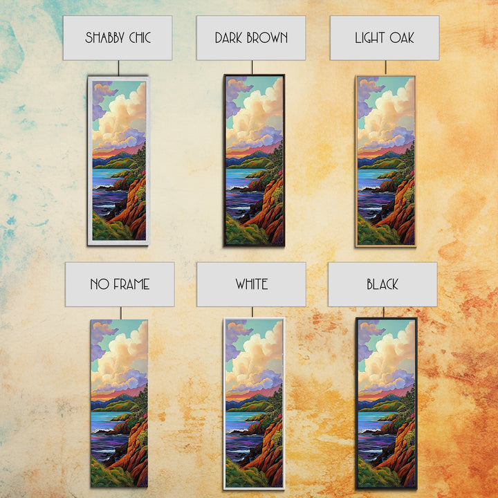 Coastal, Sunset, Cliffs, Horizon, Framed Canvas Print, Bold ocean view in painterly style, perfect Living Room Wall Art or Nature Inspired Decor