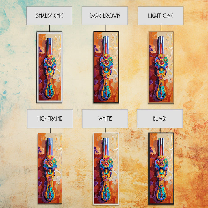 Decorative Handle, Floral Carving, Vibrant Artisan Wall Art, Baroque Boho Style, Eclectic Entryway Decor, Framed Canvas Print