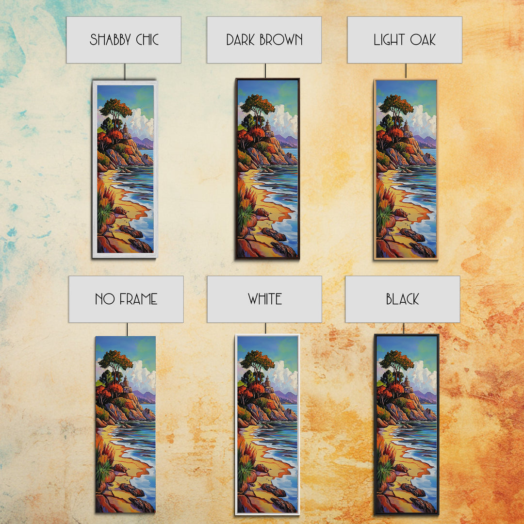 Autumn Lighthouse, Coast, Beach Sunset Landscape Framed Canvas Print, Coastal Wall Decor, Fall Living Room Art, Vibrant Nature Artwork