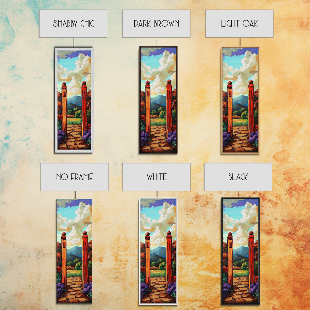 Country Gate, Meadow, Rustic Garden Landscape Framed Canvas Print, Farmhouse Wall Art, Autumn Entryway Decor, Peaceful Nature Scene