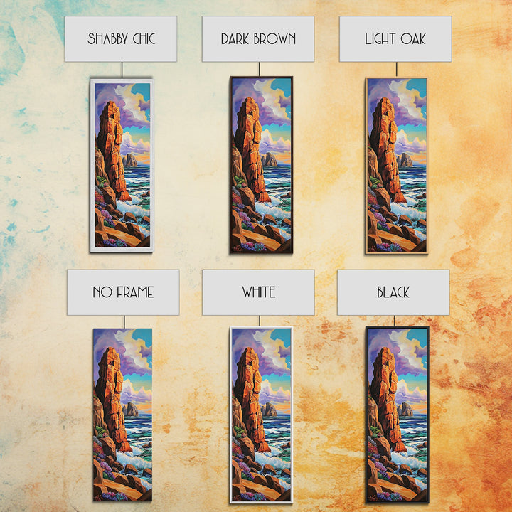 Coastal Cliffs, Ocean, Sunset, Framed Canvas Print, Bold coastal cliffs wall art, dramatic seascape beach decor, contemporary ocean painting