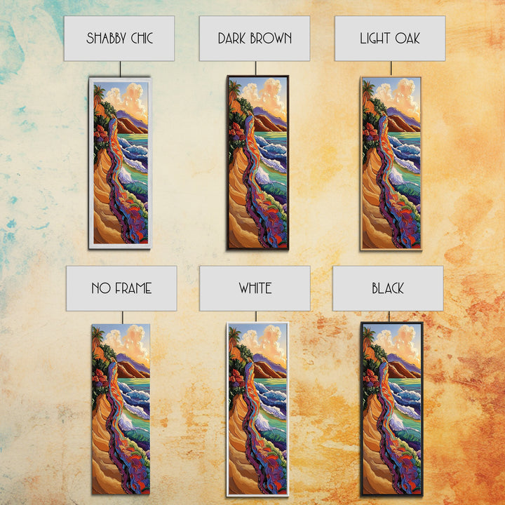 Cliffside Ocean, Rainbow, Waves – Canvas Print bold beach artwork, coastal living room art, tropical ocean scene, textured vibrant painting