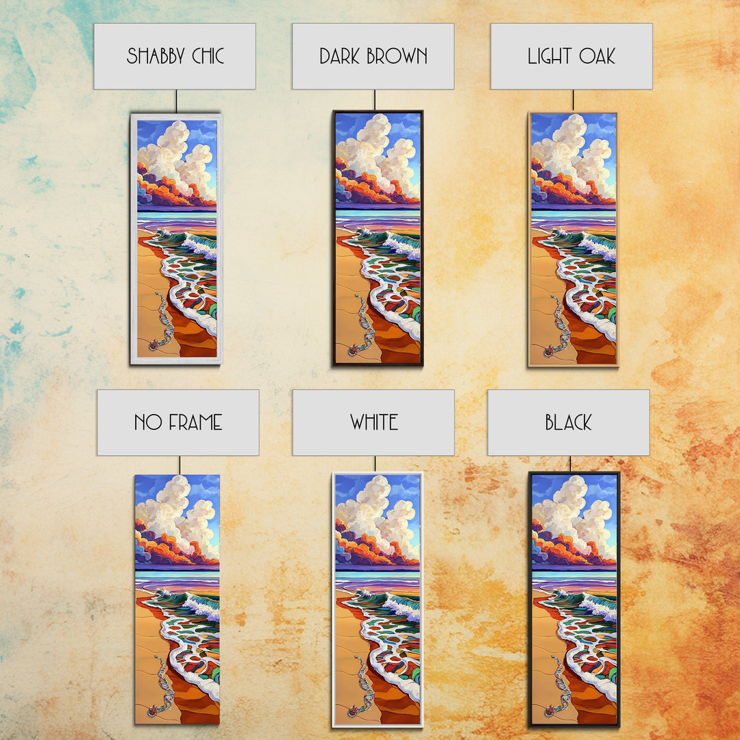 Beach Wave, Necklace, Shore — Canvas Print of whimsical wave reaching jewelry on sand, perfect Boho Bathroom Wall Art or Beach Lover's Gift Decor