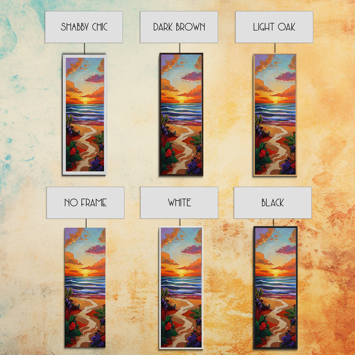 Path Beach, Sunset, Tropical Canvas Print scenic path to ocean wall decor, vibrant beach sunset artwork, tropical boho art, entryway art