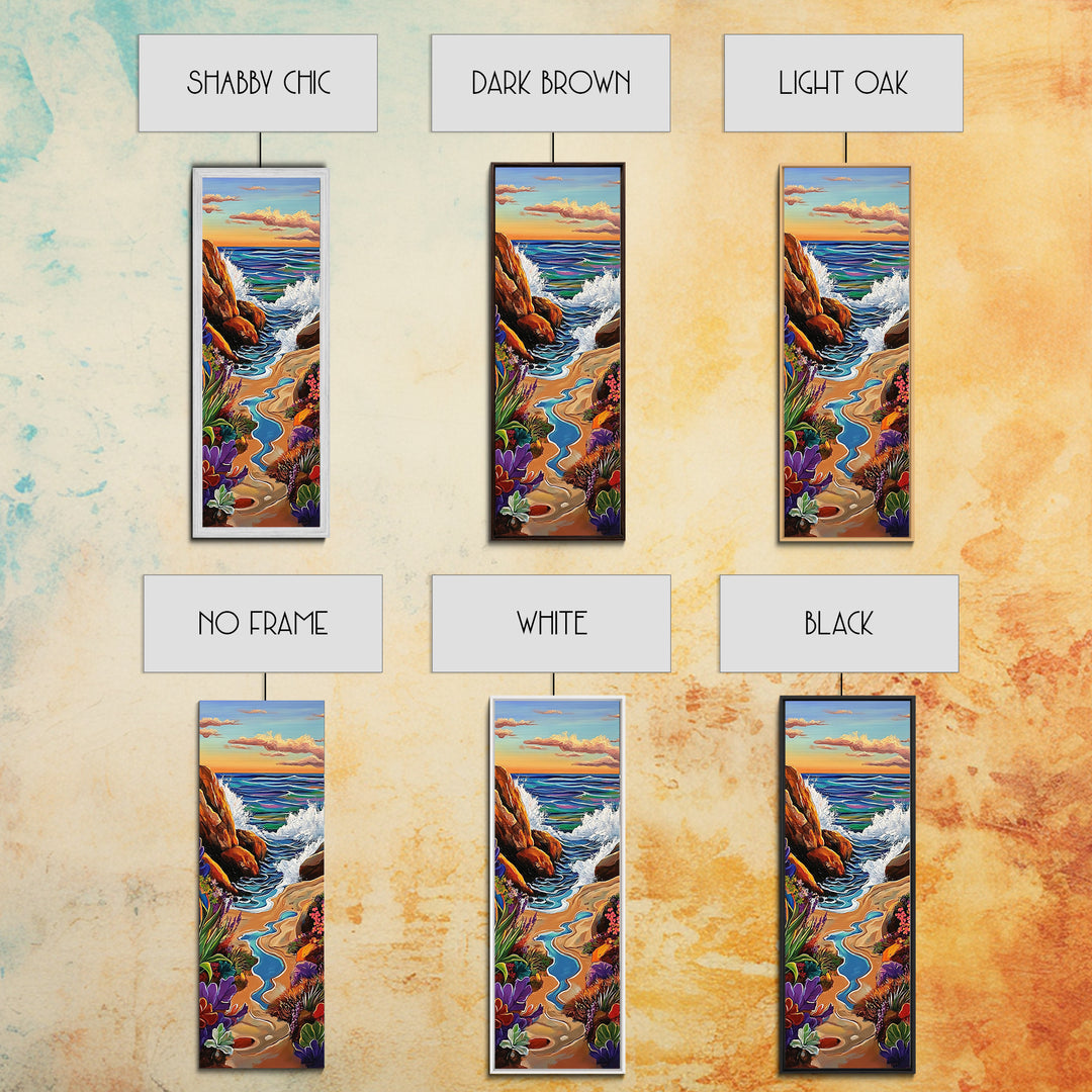 Beach Path, Rocks, Canvas Print, Coastal Wall Art, Nature Inspired Hallway Decor, Vibrant Ocean Scene, Boho Beach Aesthetic