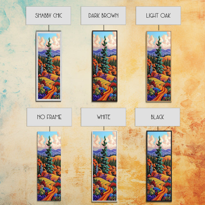 Autumn Pathway, Fields Vibrant — Framed Canvas Print, fall landscape painting, rustic farmhouse decor, countryside path wall art, living room