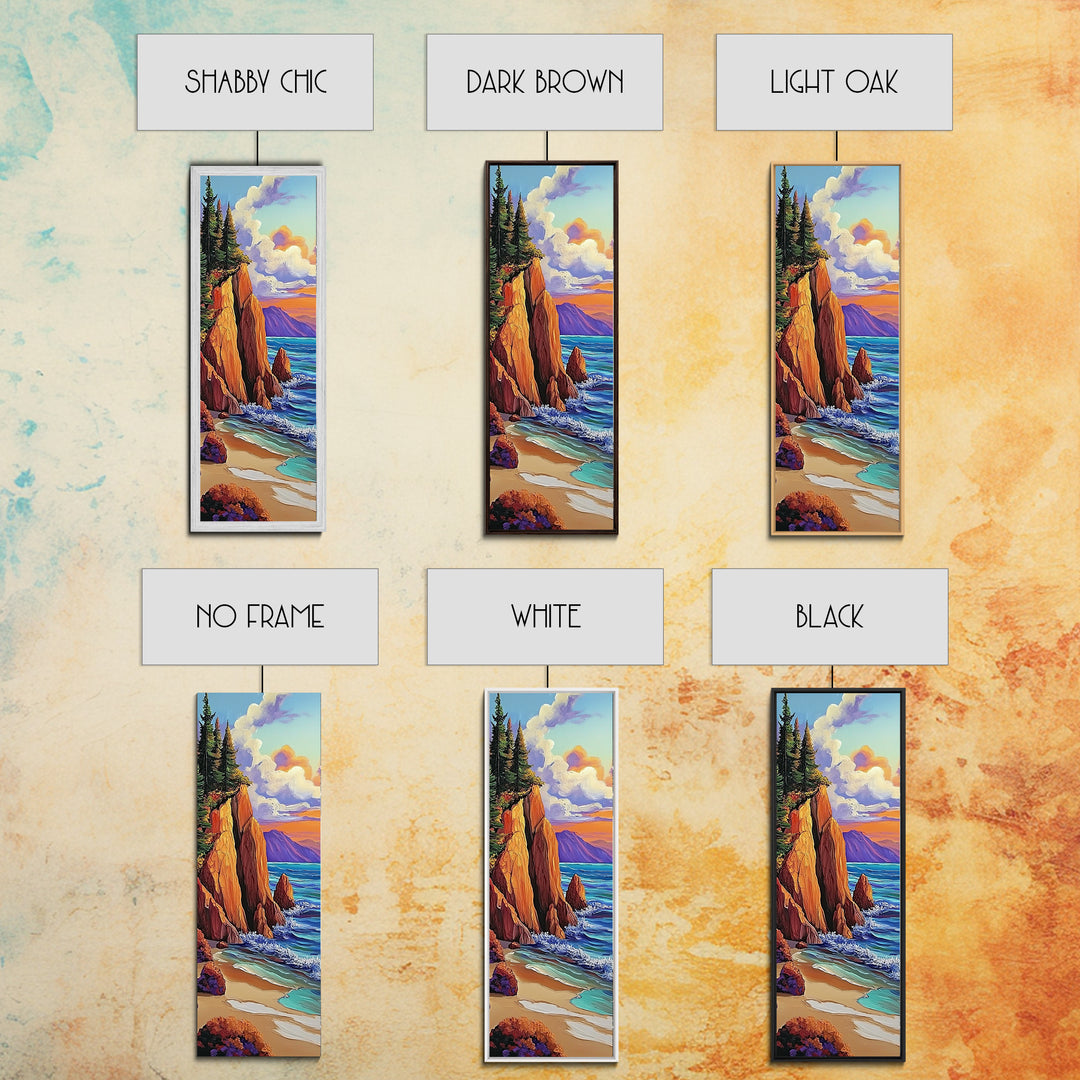 Rocky Coast, Ocean Cliffs, Sunset Mountain Seascape, Framed Canvas Print, Nature Landscape Wall Art, Fall Living Room Wilderness Decor