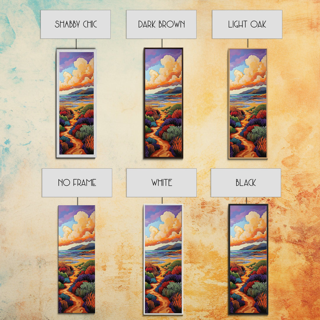 Beach Trail, Colorful Dunes, Seaside Nature, Framed Canvas Print, vibrant coastal landscape painting, tropical home wall art, bedroom art