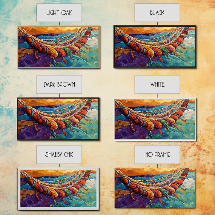 Hammock, Relax, Tropical, Sunset, Framed Canvas Print, Vibrant tropical vibes, beachy boho wall art, bedroom or sunroom decor