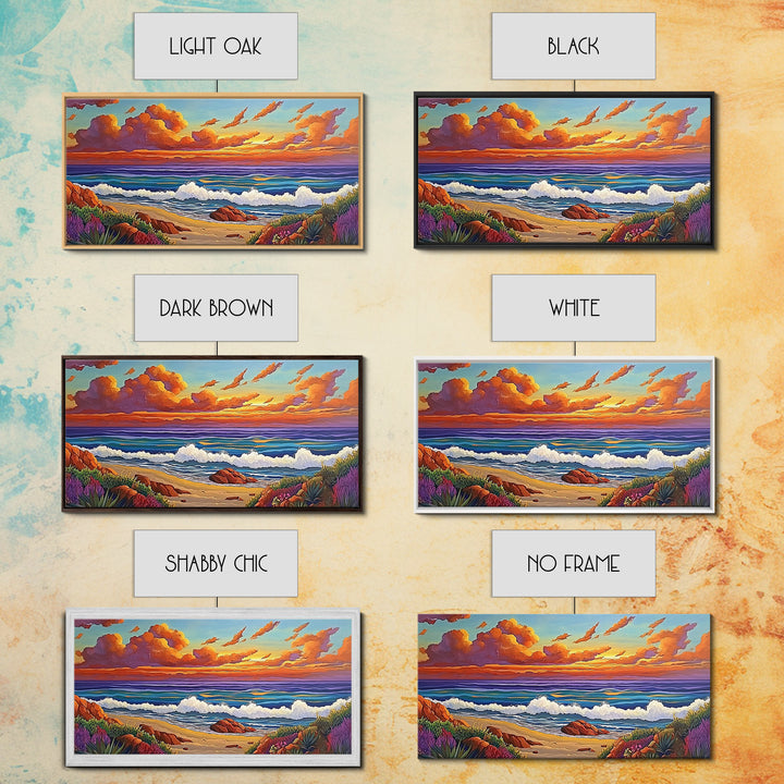 Beach Sunset, Waves, Pastel, Canvas Print, Seaside Landscape Art, Coastal Home Wall Decor, Serene Living Room Accent