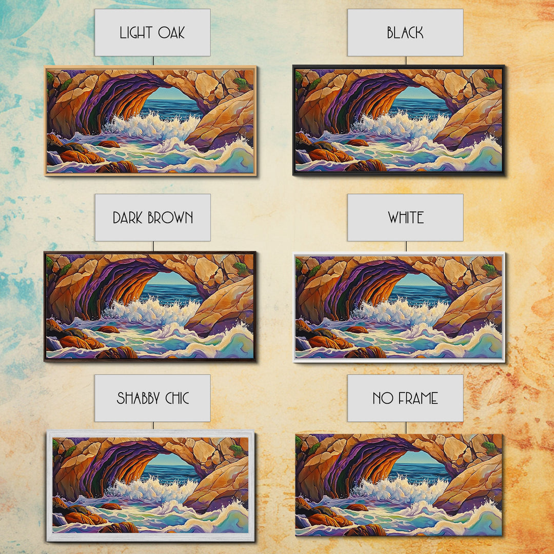 Cave Ocean, Wave, Cliff, Canvas Print, Coastal Nature Art, Bold Seaside Landscape Painting, Living Room Wall Decor, Nature Escape