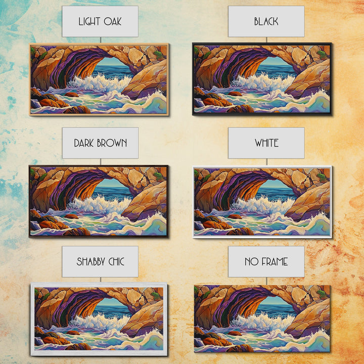 Cave Ocean, Wave, Cliff, Canvas Print, Coastal Nature Art, Bold Seaside Landscape Painting, Living Room Wall Decor, Nature Escape