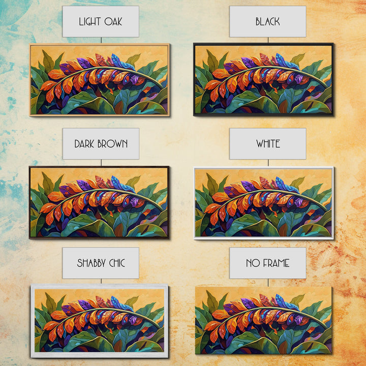 Tropical Leaves, Bright, Fall, Framed Canvas Print, botanical fall wall art, colorful boho tropical leaves painting, kitchen home decor