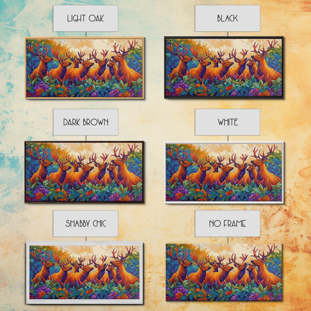 Deer Autumn, Forest, Scene, Framed Canvas Print wildlife cabin wall decor, vibrant Fall nature art, lodge living room print