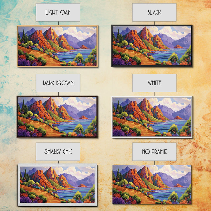 Coastal Cliffs, Tropical Shoreline, Sunset Mountains, Canvas Print, Boho Nature Wall Art, Office Decor, Landscape Painting