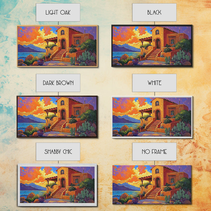 Desert Adobe, Sunset, Southwest, Framed Canvas Print, southwestern home art, rustic decor, living room wall art, fall adobe style