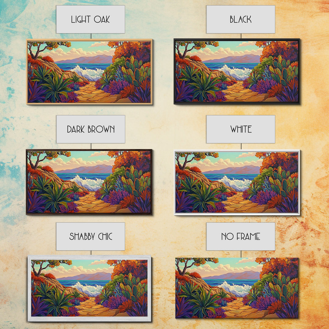 Ocean Path, Sunset, Nature, Canvas Print vibrant coastal wall art, autumn cactus decor, tropical landscape painting, entryway art