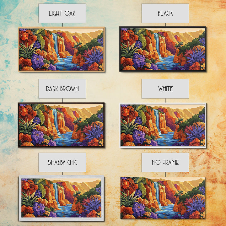 Canyon Waterfall, Desert Bloom, Sunset Rocks, Framed Canvas Print, Nature Landscape Wall Art, Boho Bedroom or Office Decor