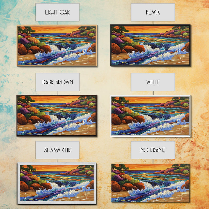 Coastal Stream, Sunset Shore, Nature Escape, Canvas Print, Tropical Landscape Wall Art, Vibrant Living Room or Office Decor