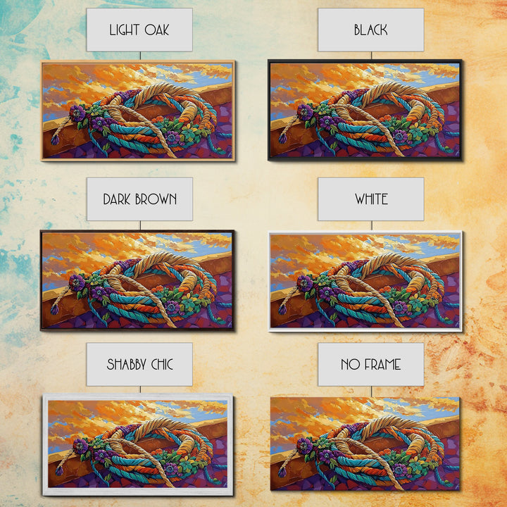 Desert Rope, Western Decor, Rustic Sunset, Framed Canvas Print, Southwestern Wall Art, Bold Kitchen or Ranch Style Office Decor