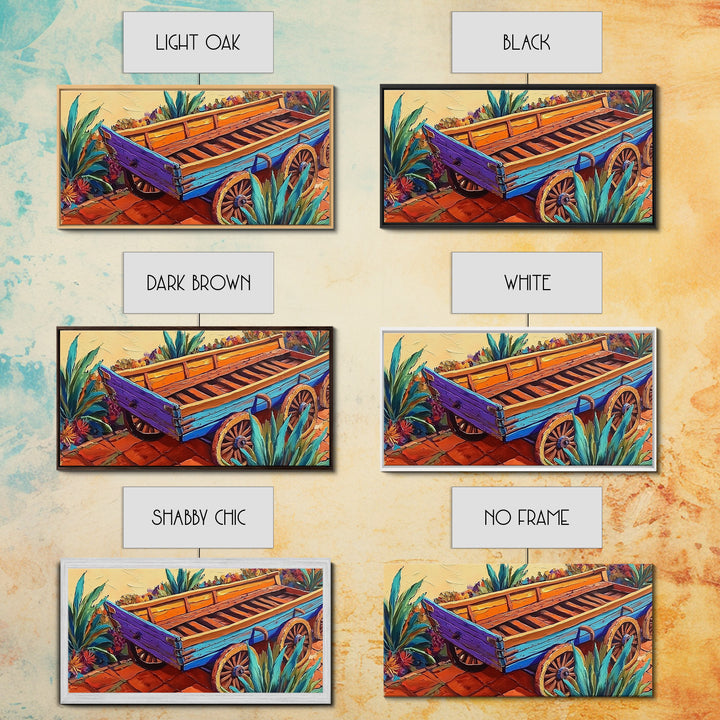 Painted Wagon, Rustic Charm, Color Pop, Framed Canvas Print, Western Farmhouse Wall Art, Vibrant Kitchen Print, Entryway Decor