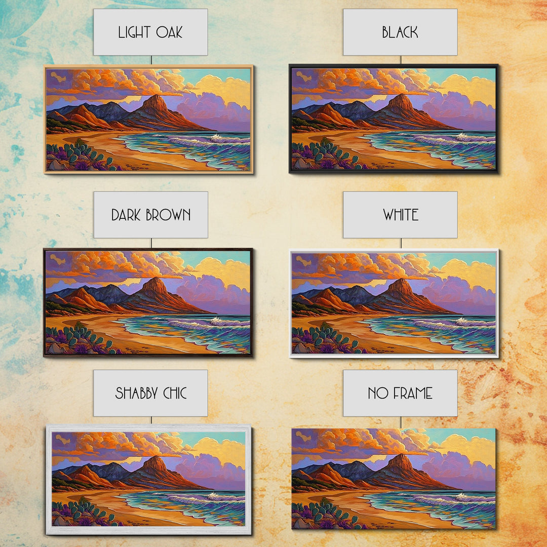Mountain Desert, Beach, Sunset, Vibrant Desert Mountain Canvas Print, Colorful Southwest Wall Art, Living Room Fall Landscape