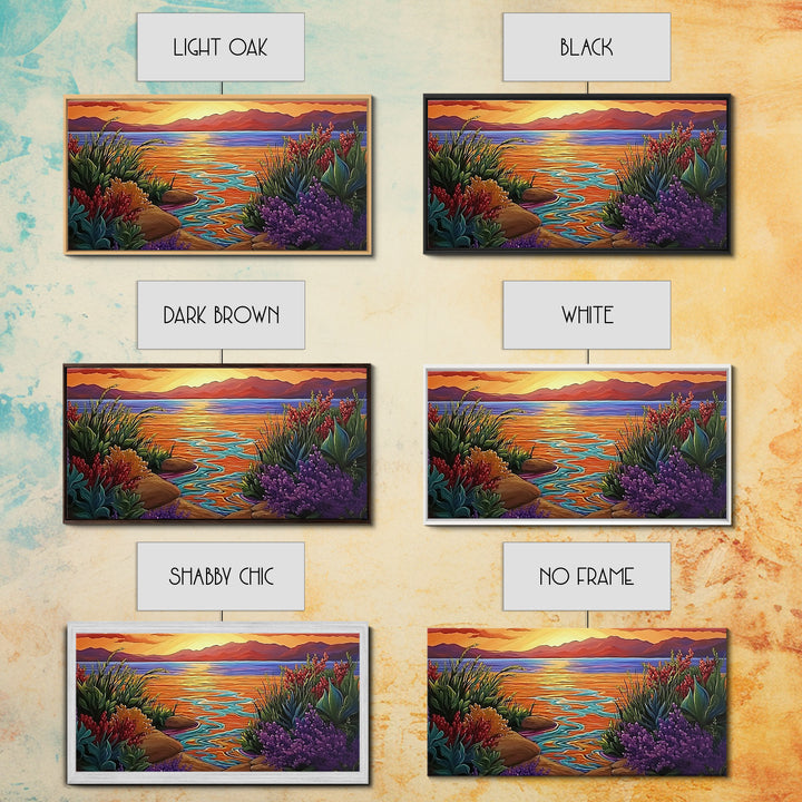 Sunset, Ocean Flowers, Nature Wall Art, vibrant landscape Canvas Print, tropical sunset décor, colorful coastal living room wall art