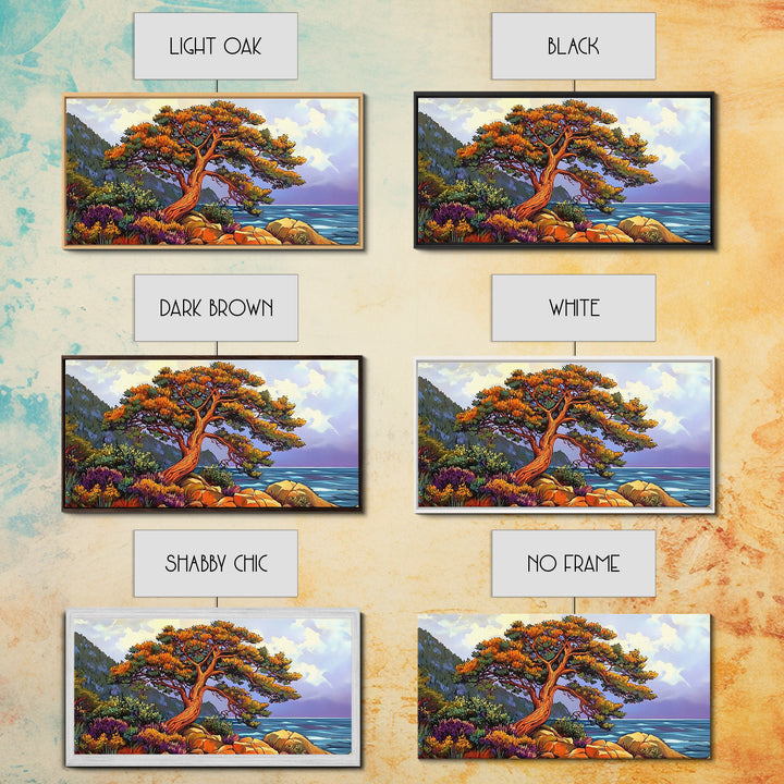 Coastal Tree, Sunset, Ocean, Vibrant tree coastal scene, Canvas Print, Fall Decor, Nature Art, Living Room Wall Art, Earthy Tones