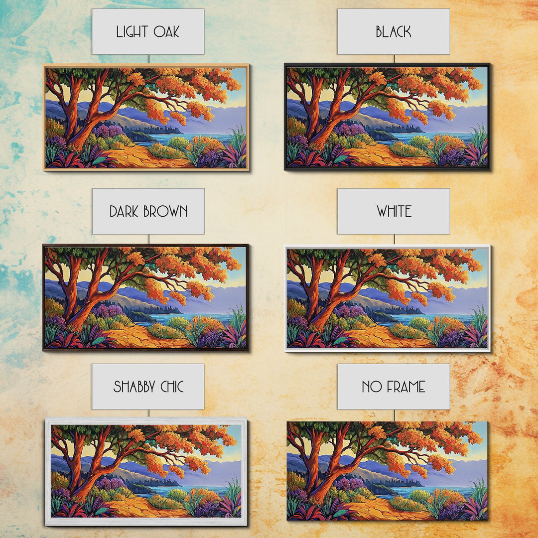 Tree Ocean, Autumn, Path, Coastal autumn treescape, Canvas Print, Warm Fall Tones, Nature Lover Gift, Living Room or Study Art