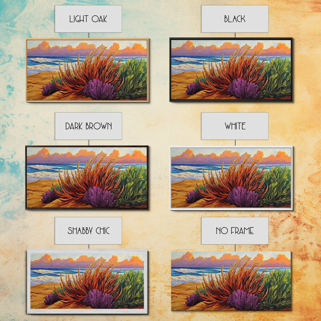 Beach, Sunset, Grasses, Coastal, Canvas Print, Tropical coastal wall art, desert beach boho art, modern bathroom art, hallway decor