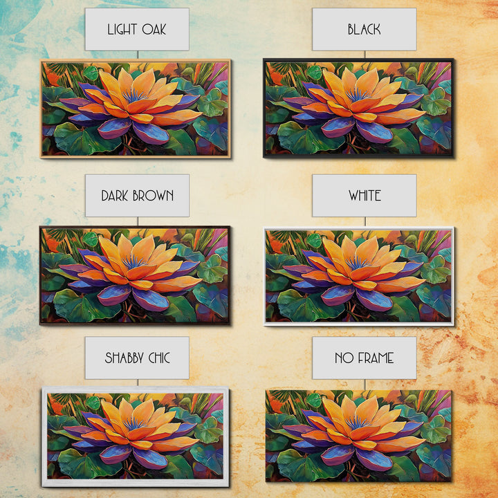 Lotus Bloom, Garden, Art, Framed Canvas Print, Vibrant lotus flower artwork, zen boho decor, meditation room or bathroom wall art